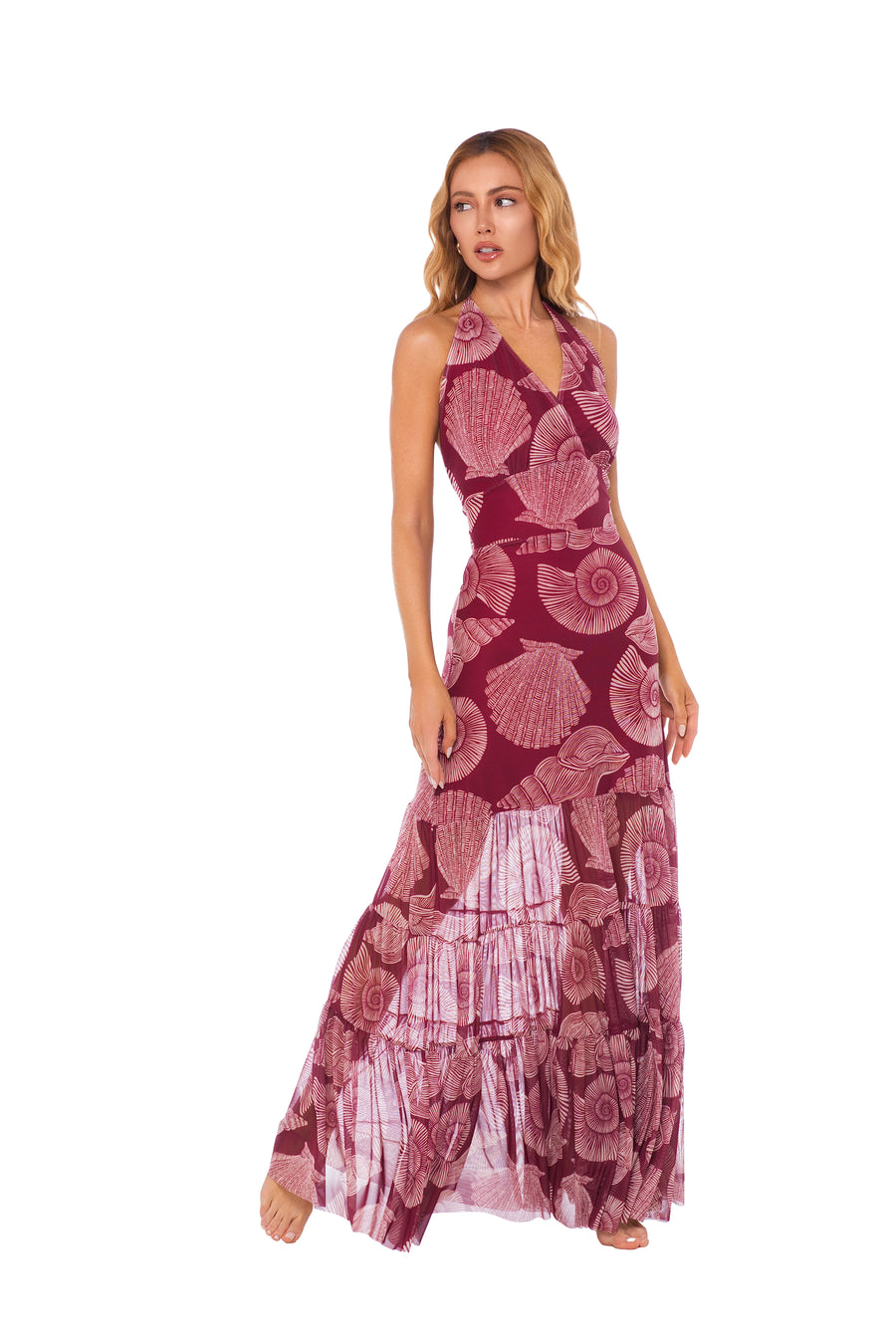 Vestido Longo Tule Estampado Estampa 34E