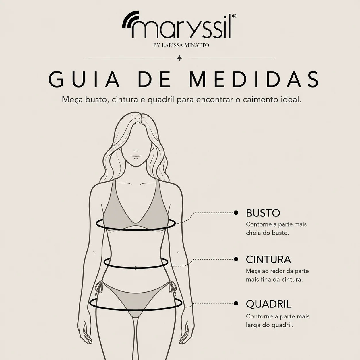 Ilustração de como medir busto, cintura e quadril